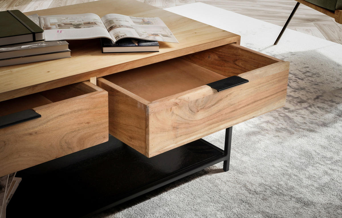 COUCHTISCH in Holz 90/50/40 cm  - Schwarz/Akaziefarben, Design, Holz/Metall (90/50/40cm) - MID.YOU