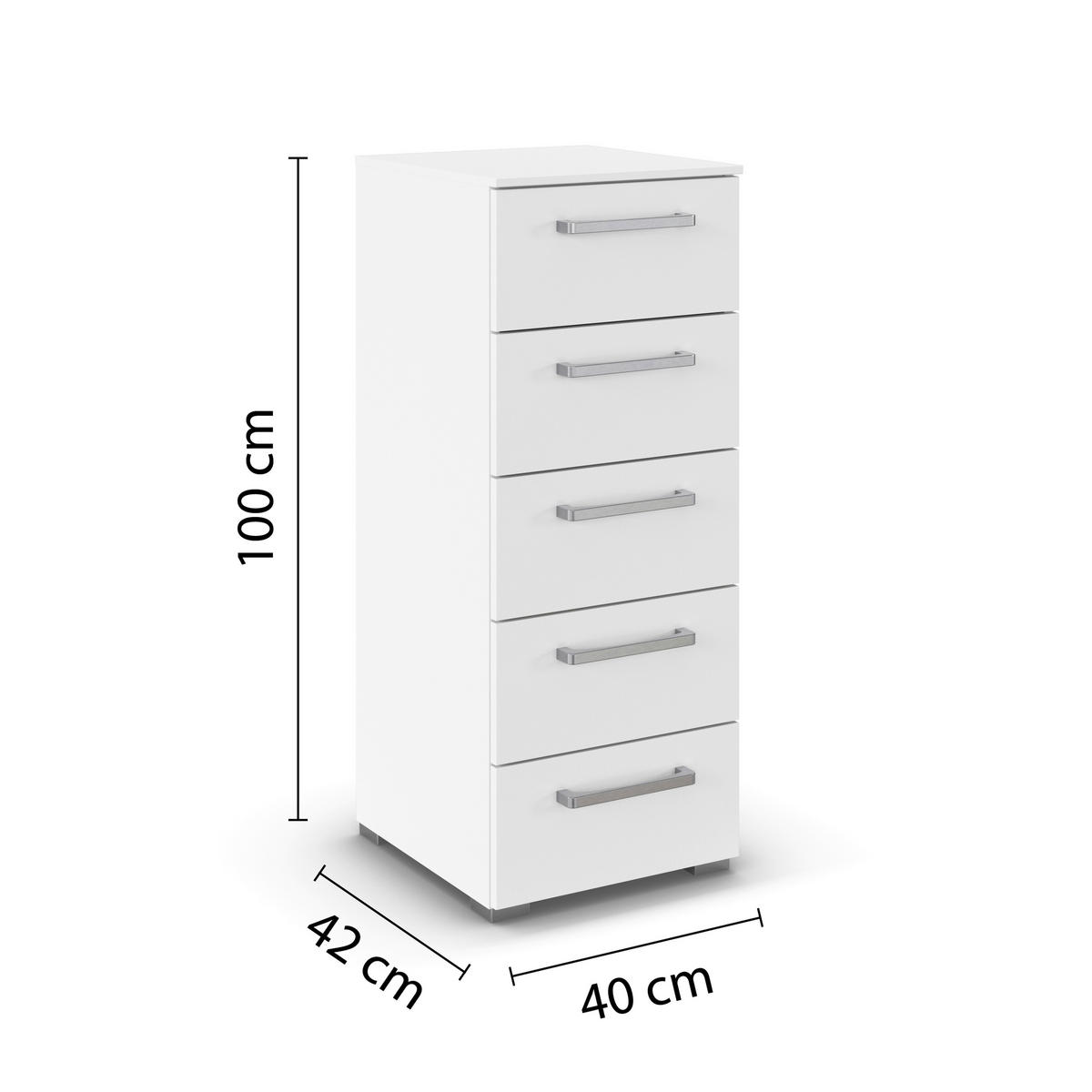 KOMMODE , 40/100/42 cm, 5 Schublade(n)  - Edelstahlfarben/Alufarben, Basics, Holzwerkstoff/Kunststoff (40/100/42cm) - Novel