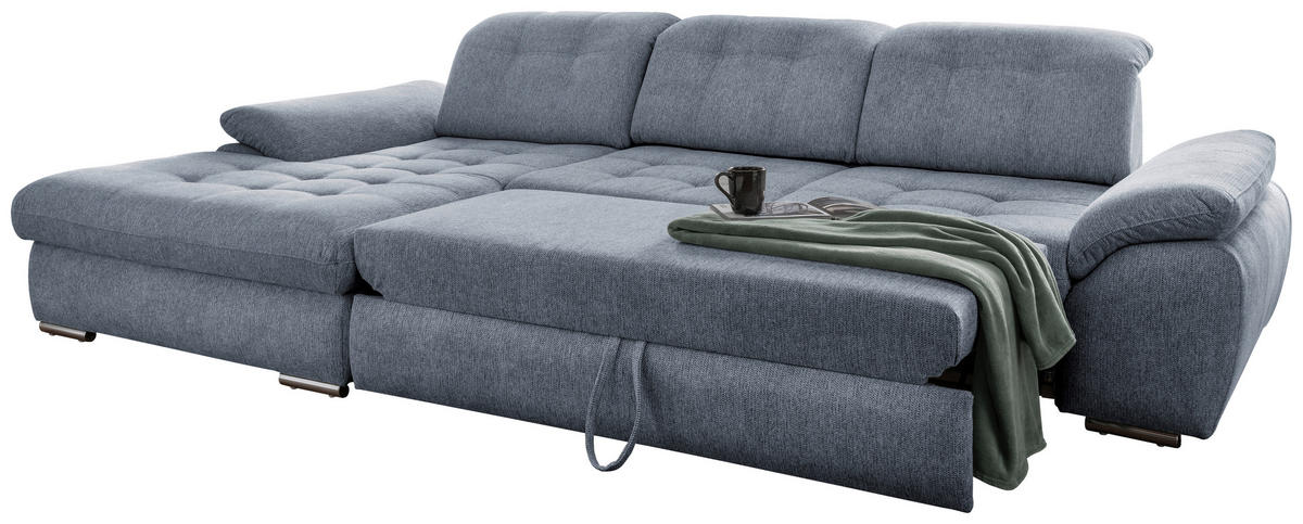 ECKSOFA in Chenille Hellblau  - Chromfarben/Anthrazit, Modern, Textil/Metall (184/314cm) - Livetastic