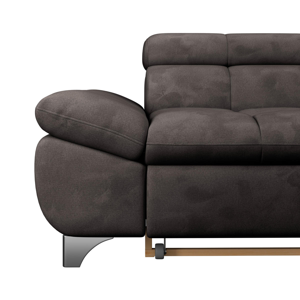 ECKSOFA Graubraun Chenille  - Chromfarben/Graubraun, KONVENTIONELL, Textil/Metall (312/234cm) - Livetastic