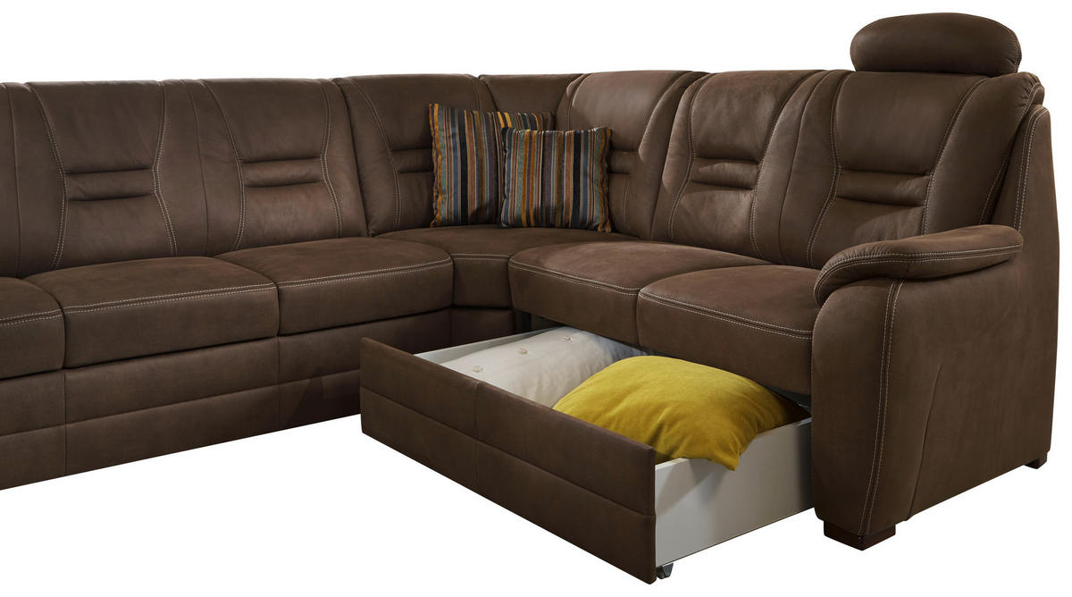 SAROKKANAPÉ textil barna, szürke  - bézs/barna, Konventionell, textil/fa (286/234cm) - Beldomo Comfort