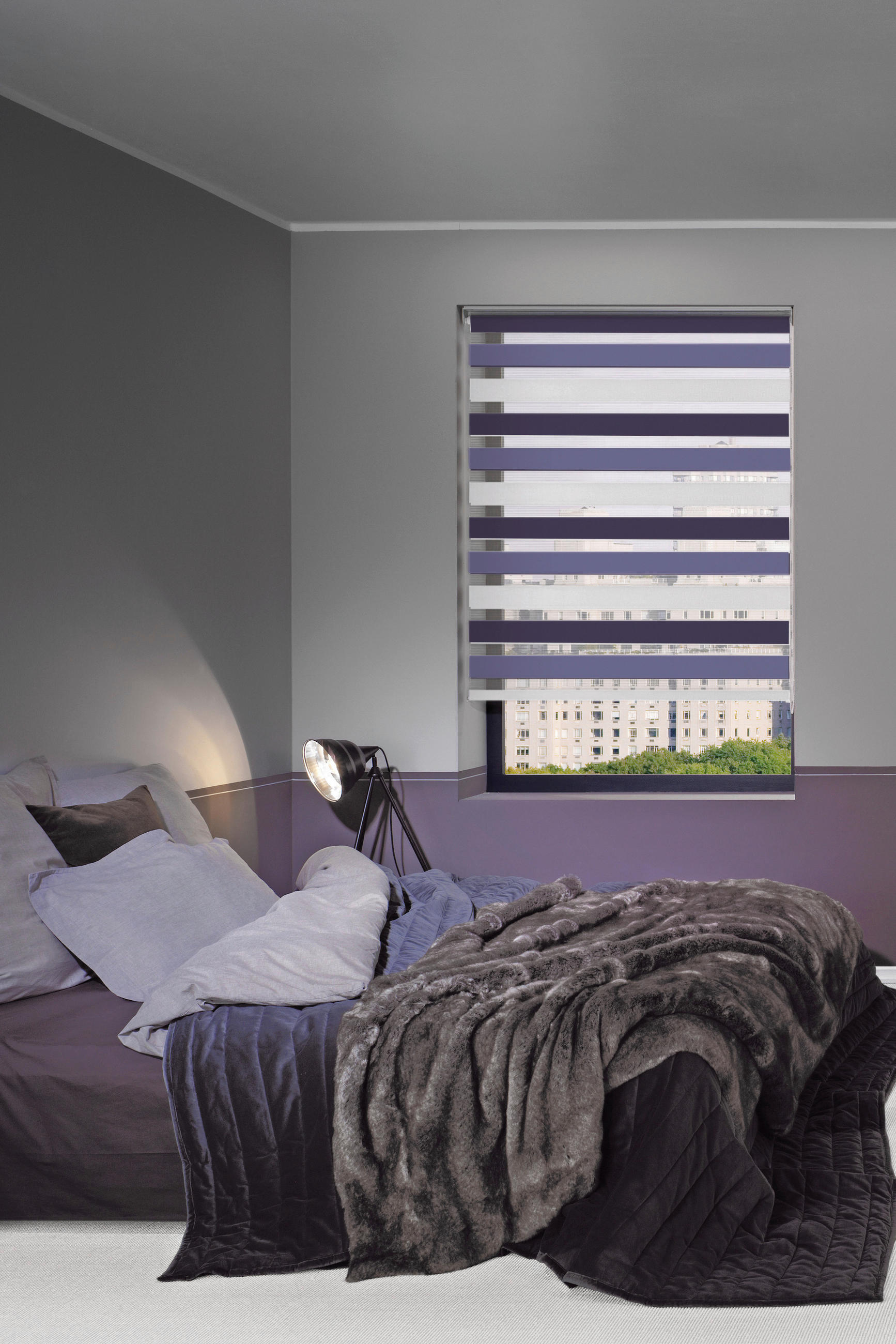 DOPPELROLLO  halbtransparent   60/160 cm   - Violett/Weiß, Basics, Textil (60/160cm)