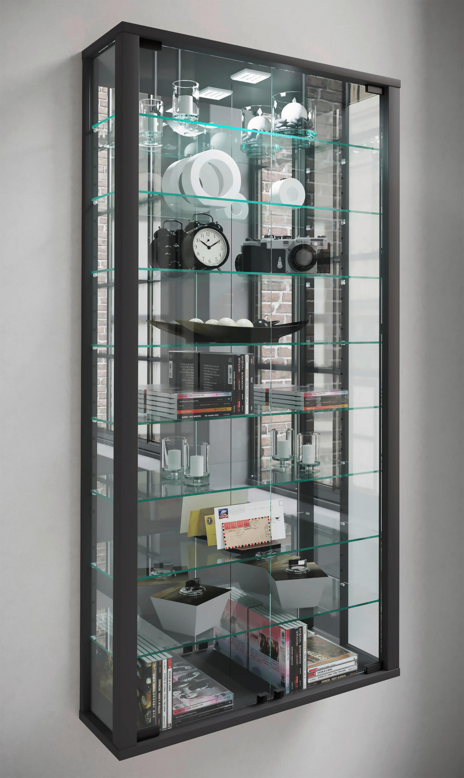 HÄNGEVITRINE in Schwarz - Schwarz, Modern, Glas/Holzwerkstoff (59/114,3/18cm) - MID.YOU