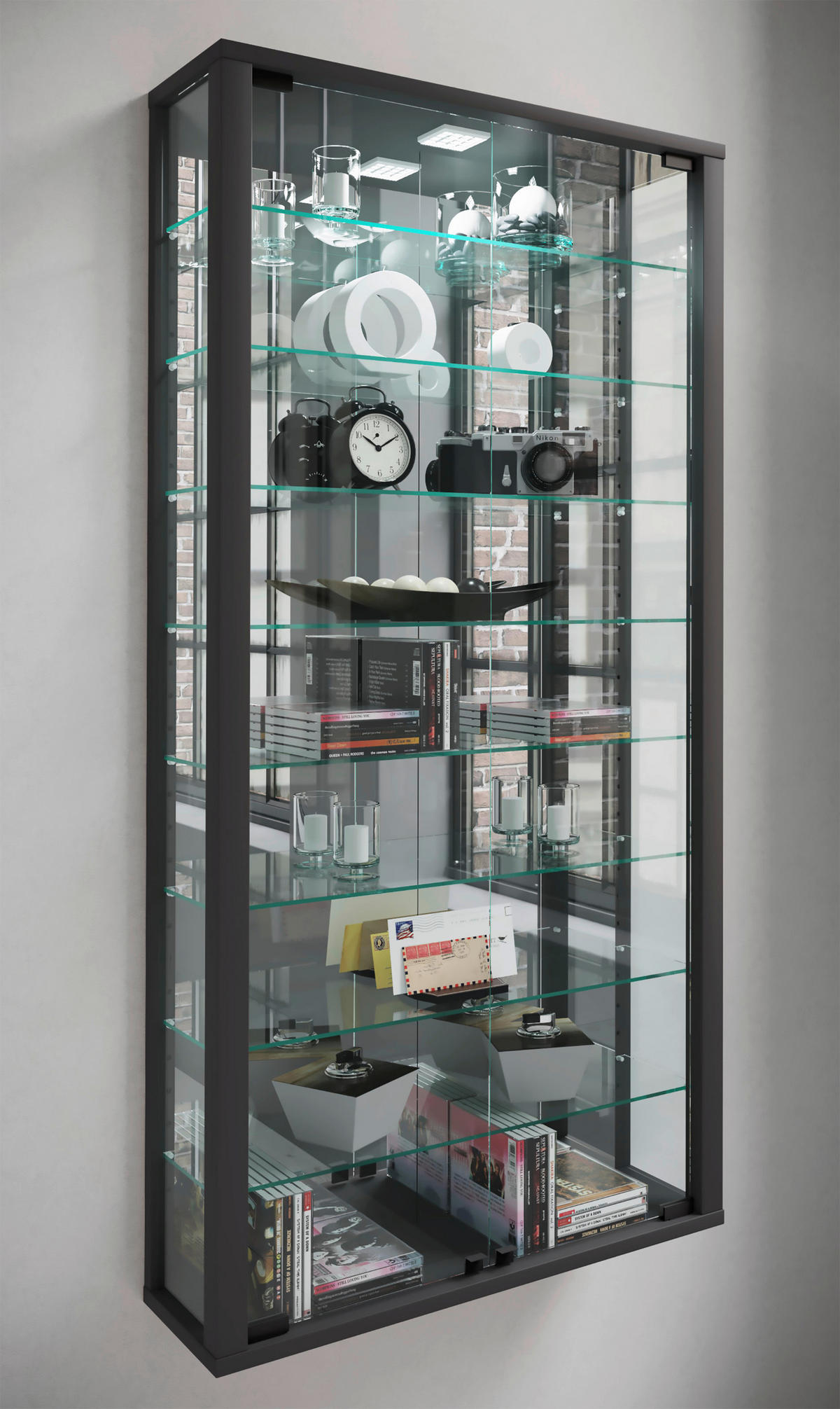 HÄNGEVITRINE in Schwarz  - Schwarz, Modern, Glas/Holzwerkstoff (59/114,3/18cm) - MID.YOU