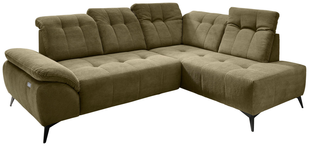 ECKSOFA Olivgrün Cord  - Schwarz/Olivgrün, MODERN, Textil/Metall (272/200cm) - Livetastic