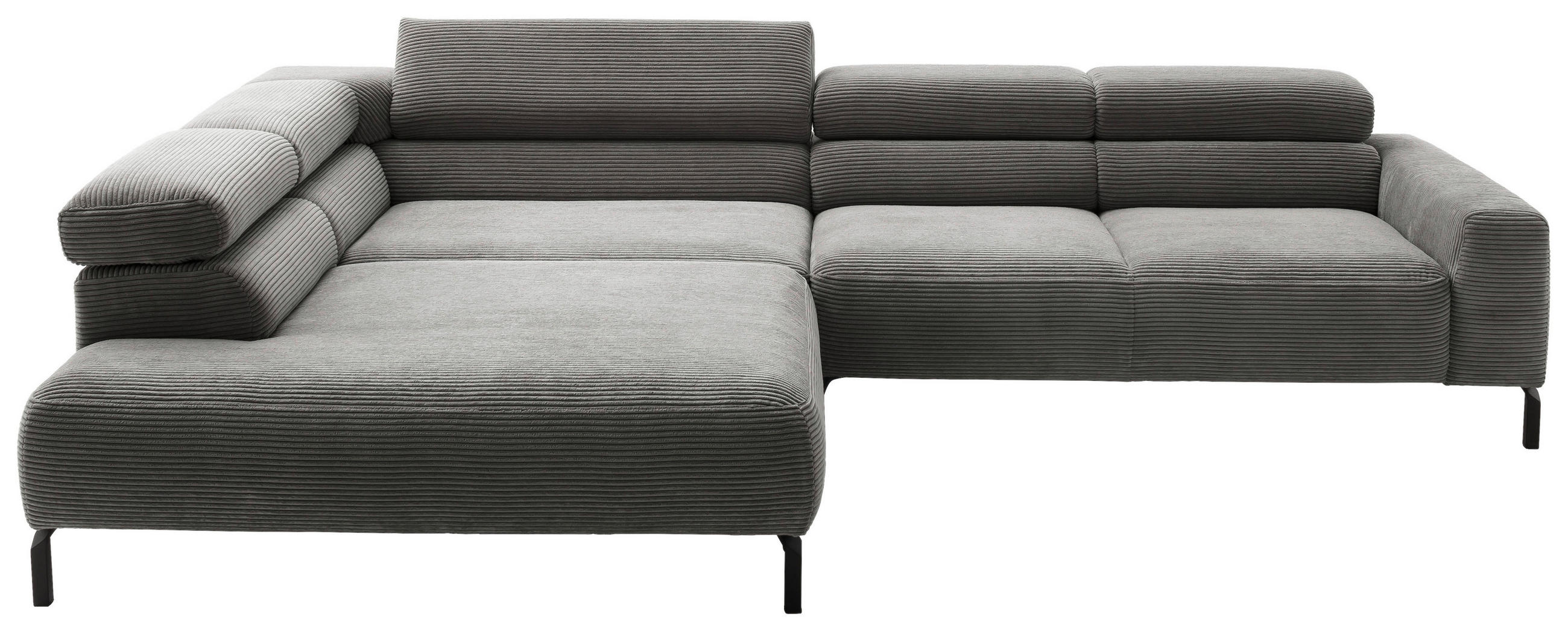 ECKSOFA inkl. Funktion Dunkelgrau Cord  - Dunkelgrau/Schwarz, MODERN, Textil/Metall (221-224/314-317cm) - Pure Home Lifestyle