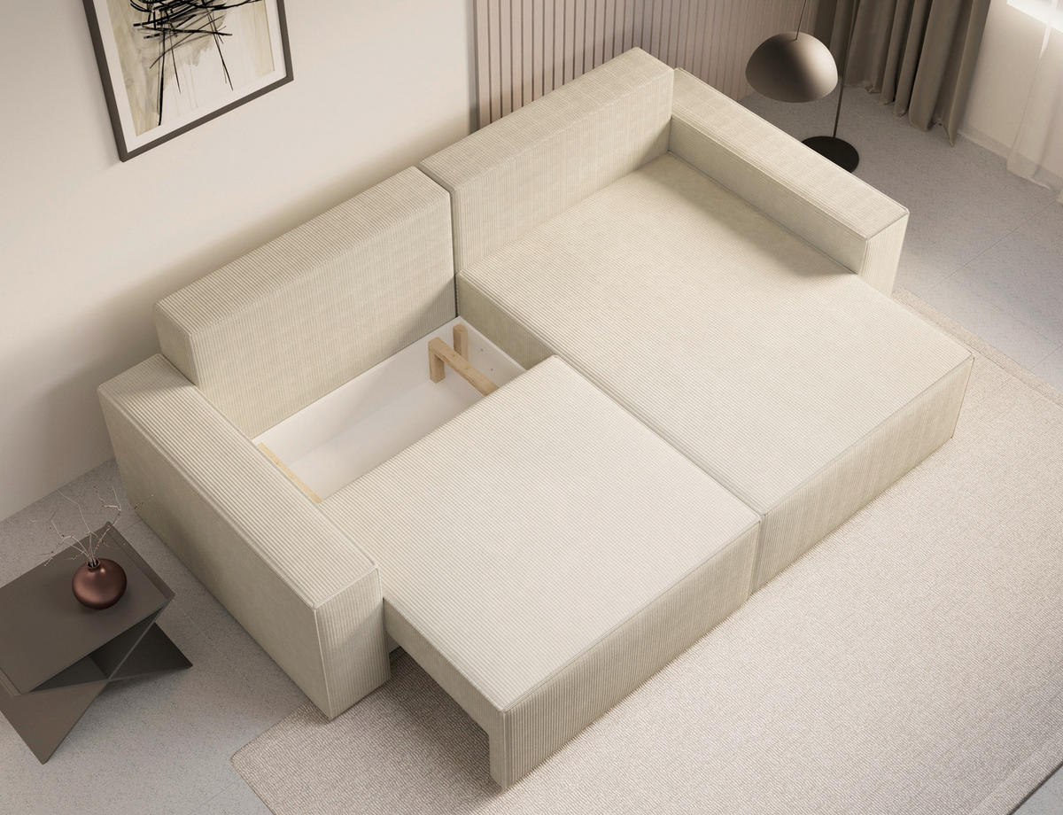 ECKSOFA BRAZIL MINI L Beige Schlaffunktion, Rücken echt  - Beige/Schwarz, Design, Kunststoff/Textil (248/162cm) - MID.YOU
