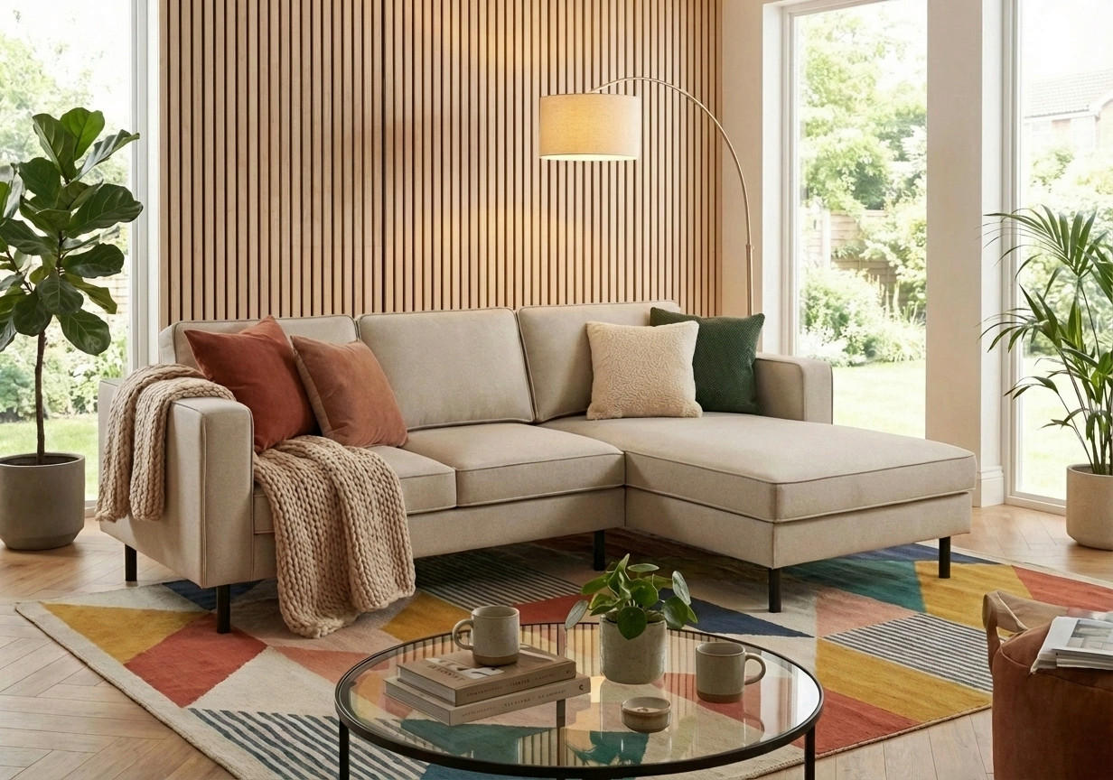 ECKSOFA WATKINS Sandfarben Struktur  - Sandfarben/Schwarz, MODERN, Textil/Metall (232/161cm) - Trendmanufaktur