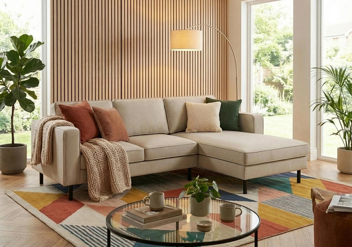 ECKSOFA WATKINS Sandfarben Struktur  - Sandfarben/Schwarz, MODERN, Textil/Metall (232/161cm) - Trendmanufaktur