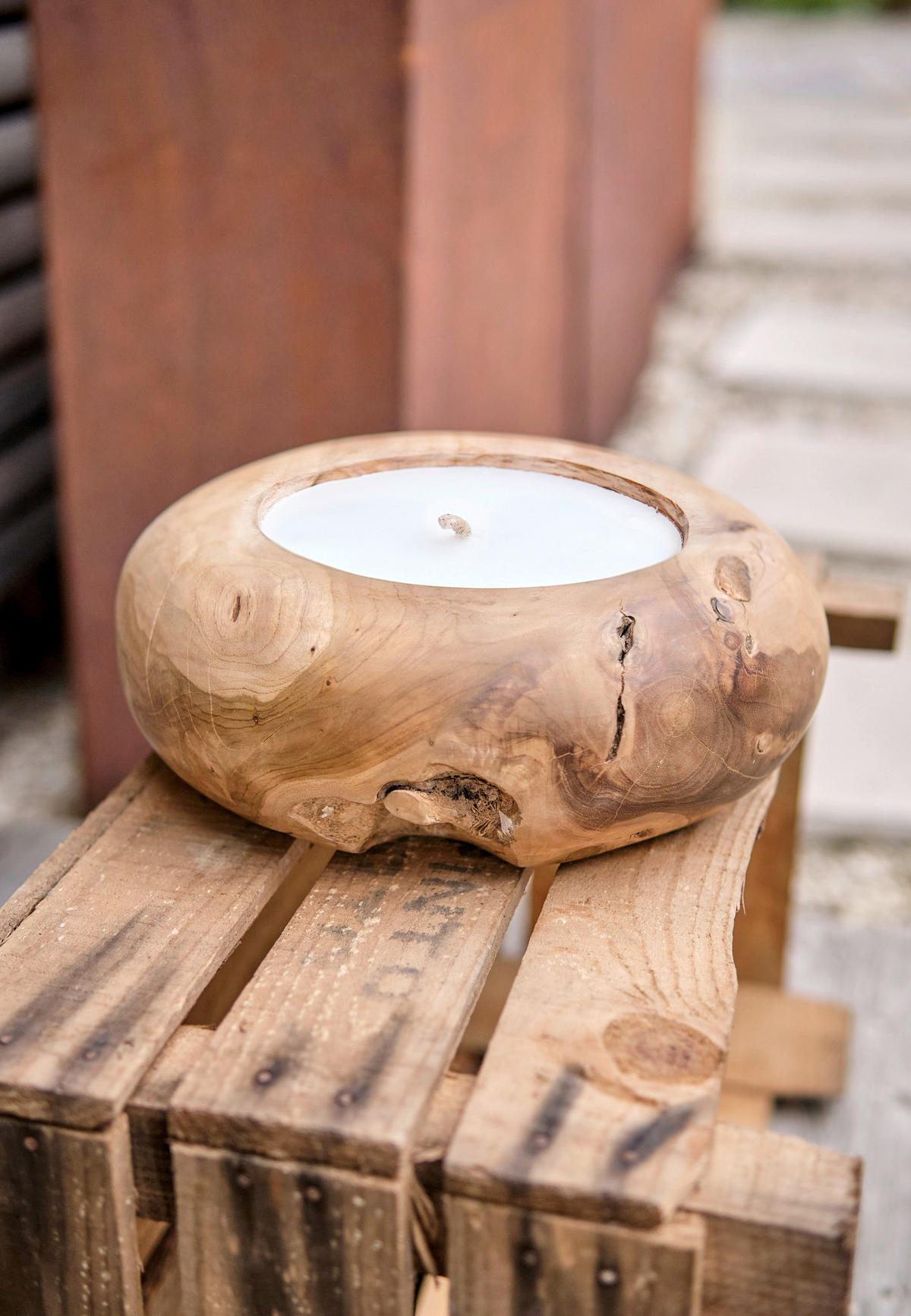 OUTDOORKERZE - Naturfarben/Weiß, Basics, Naturmaterialien/Holz (30/10cm) - FYNCH-HATTON