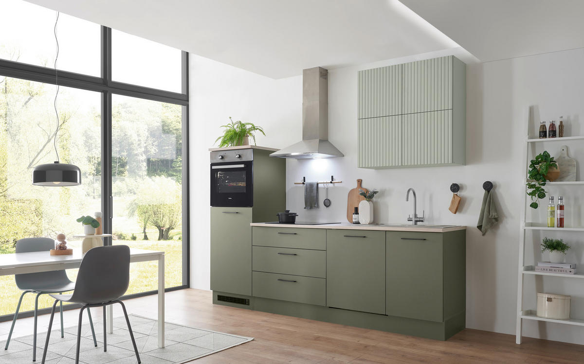 KÜCHENBLOCK 260 cm   in Grün, Mintgrün  - Beige/Schwarz, Design, Holzwerkstoff/Metall (260cm) - MID.YOU