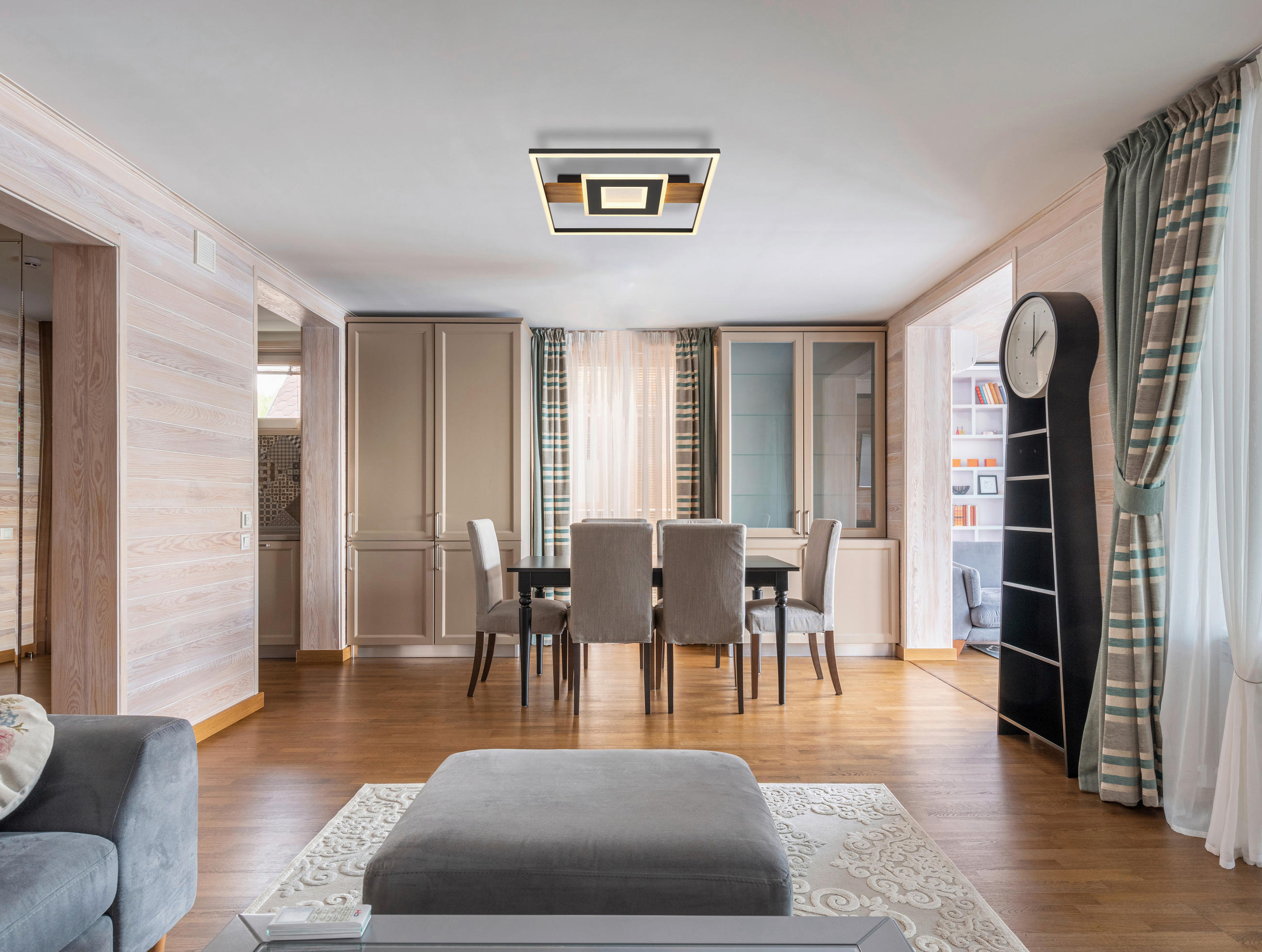 LED-DECKENLEUCHTE 37,8/37,8/5 cm   - Klar/Dunkelbraun, Natur, Kunststoff/Metall (37,8/37,8/5cm) - Globo