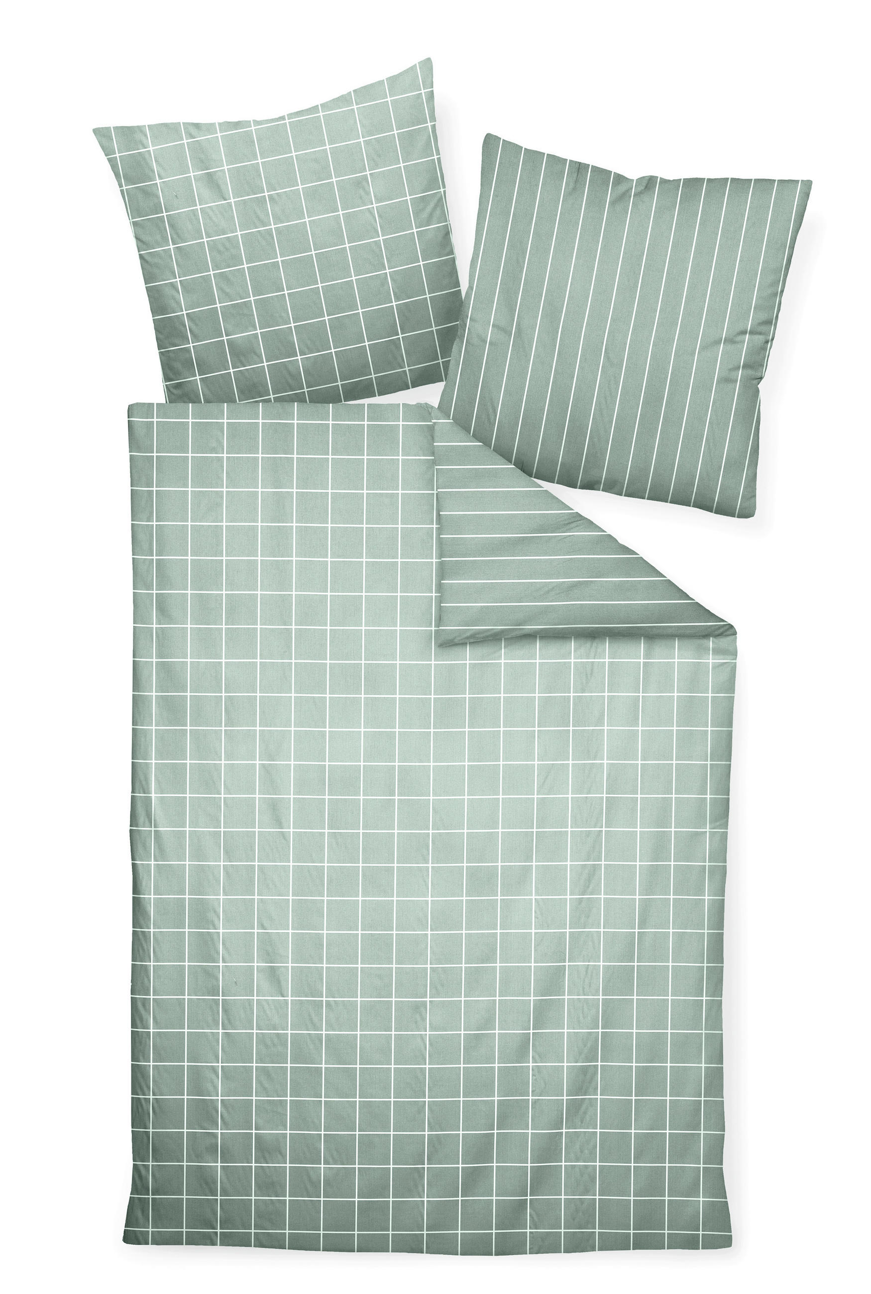 WENDEBETTWÄSCHE Makosatin 135/200 cm  - Salbeigrün, Basics, Textil (135/200cm) - Janine
