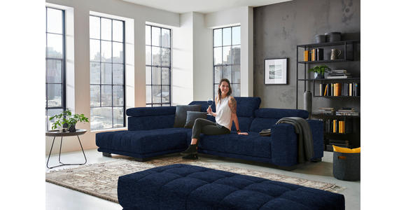 ECKSOFA in Mikrofaser Dunkelblau  207/301 cm  - Schwarz/Dunkelblau, Design, Textil/Metall (207/301cm) - Xora
