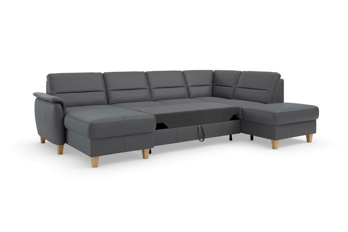 SEDACIA SÚPRAVA, textil, koža, čierna - čierna/farba duba, Basics, koža/drevo (163/308/212cm) - Sit & More