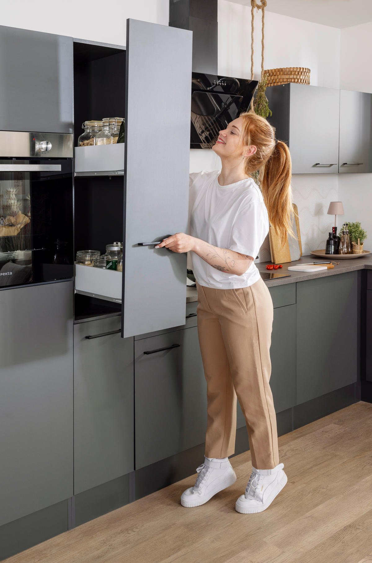 MODULKÖK UTAN VITVAROR 370 cm   i mörkgrå  - mörkgrå/svart, Design, metall/trämaterial (370cm) - Respekta