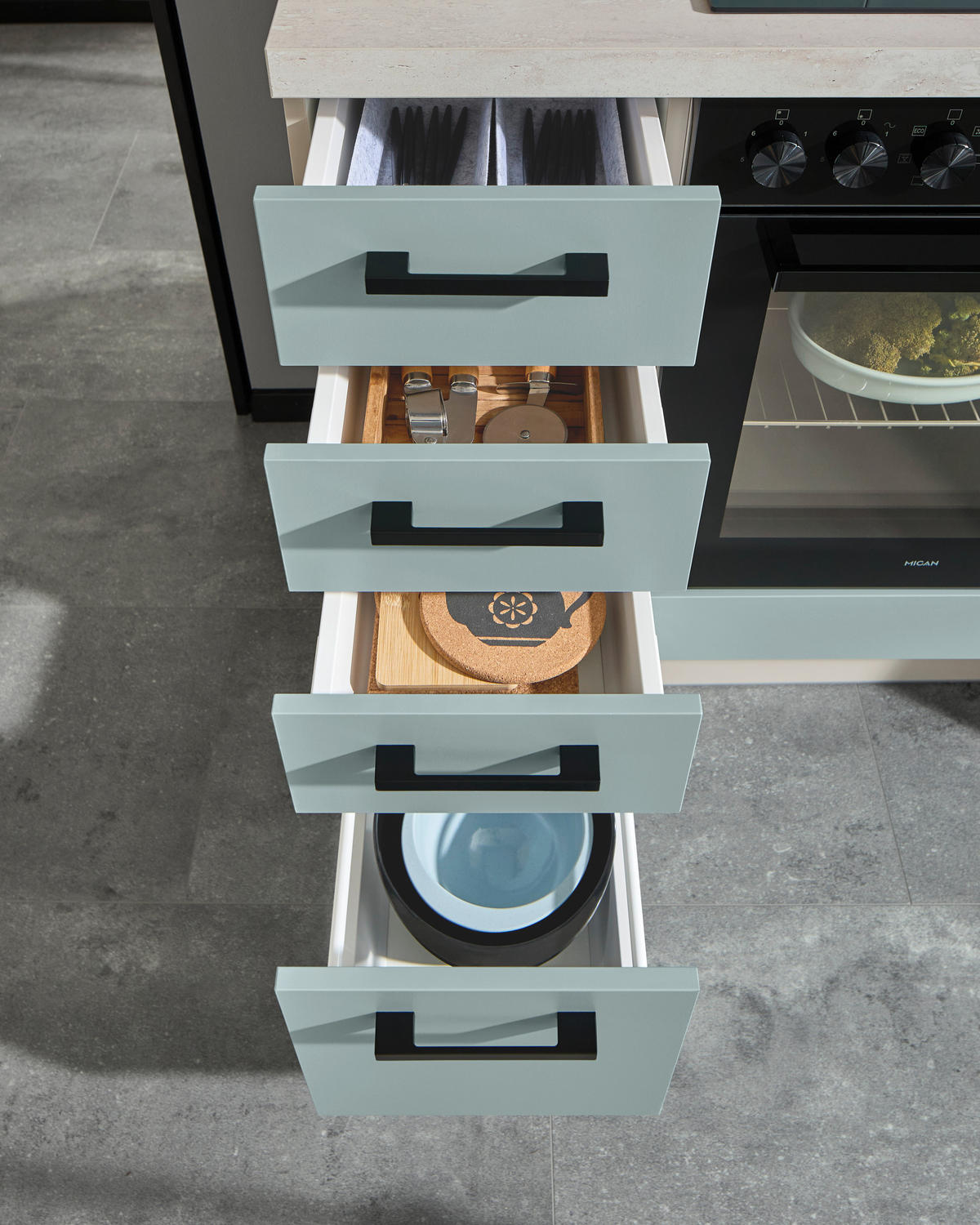 KÜCHENLEERBLOCK 210 cm   in Kaschmir, Pastellblau  - Kaschmir/Pastellblau, Design, Holzwerkstoff/Metall (210cm) - Xora