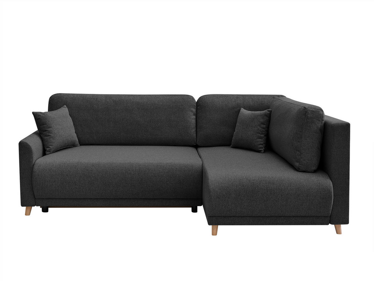 ECKSOFA MILOS Schwarz Flachgewebe, Struktur Rückenkissen, Bettkasten, Schlaffunktion, Rücken echt  - Schwarz/Naturfarben, Design, Textil (224/148cm) - P & B