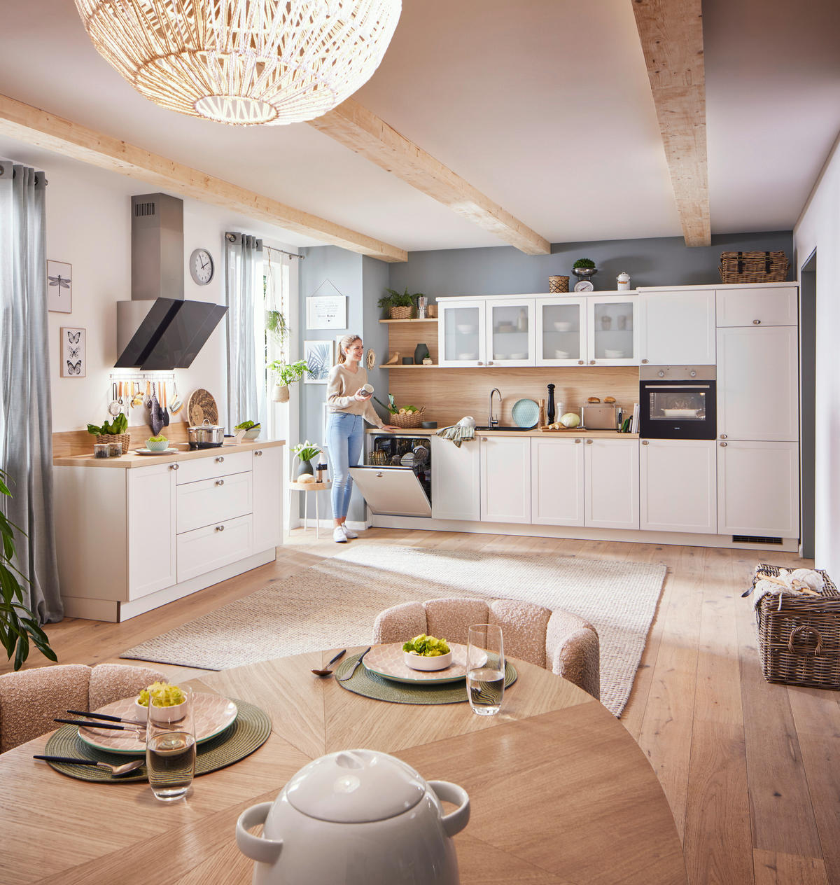 EINBAUKÜCHE   - Weiß, ROMANTIK / LANDHAUS, Holzwerkstoff - Welnova