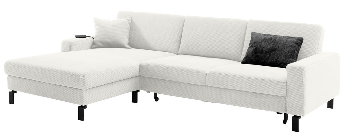 ECKSOFA in Cord Weiss  - Weiss/Schwarz, Design, Textil/Metall (185/298cm) - Pure Home Lifestyle