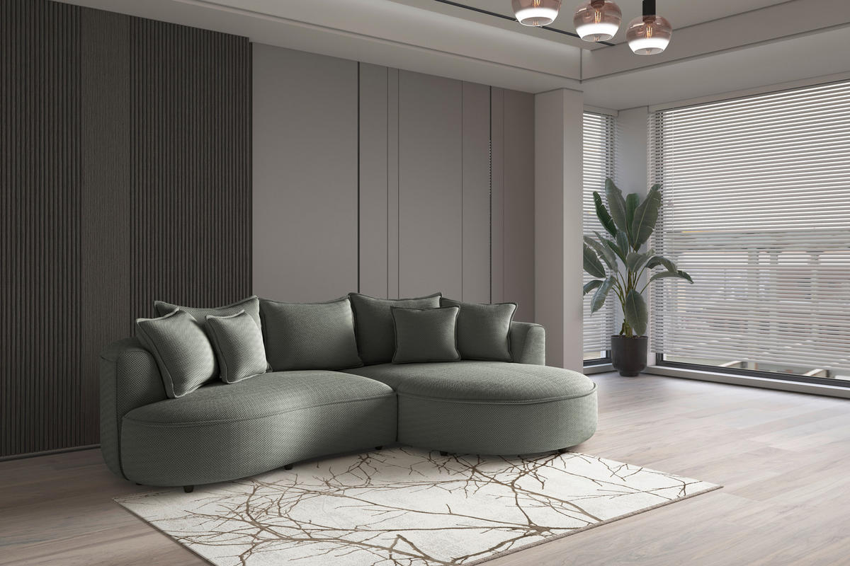 ECKSOFA LEVI Grün Velours, Struktur  - Schwarz/Grün, MODERN, Kunststoff/Textil (287/168cm) - Livetastic