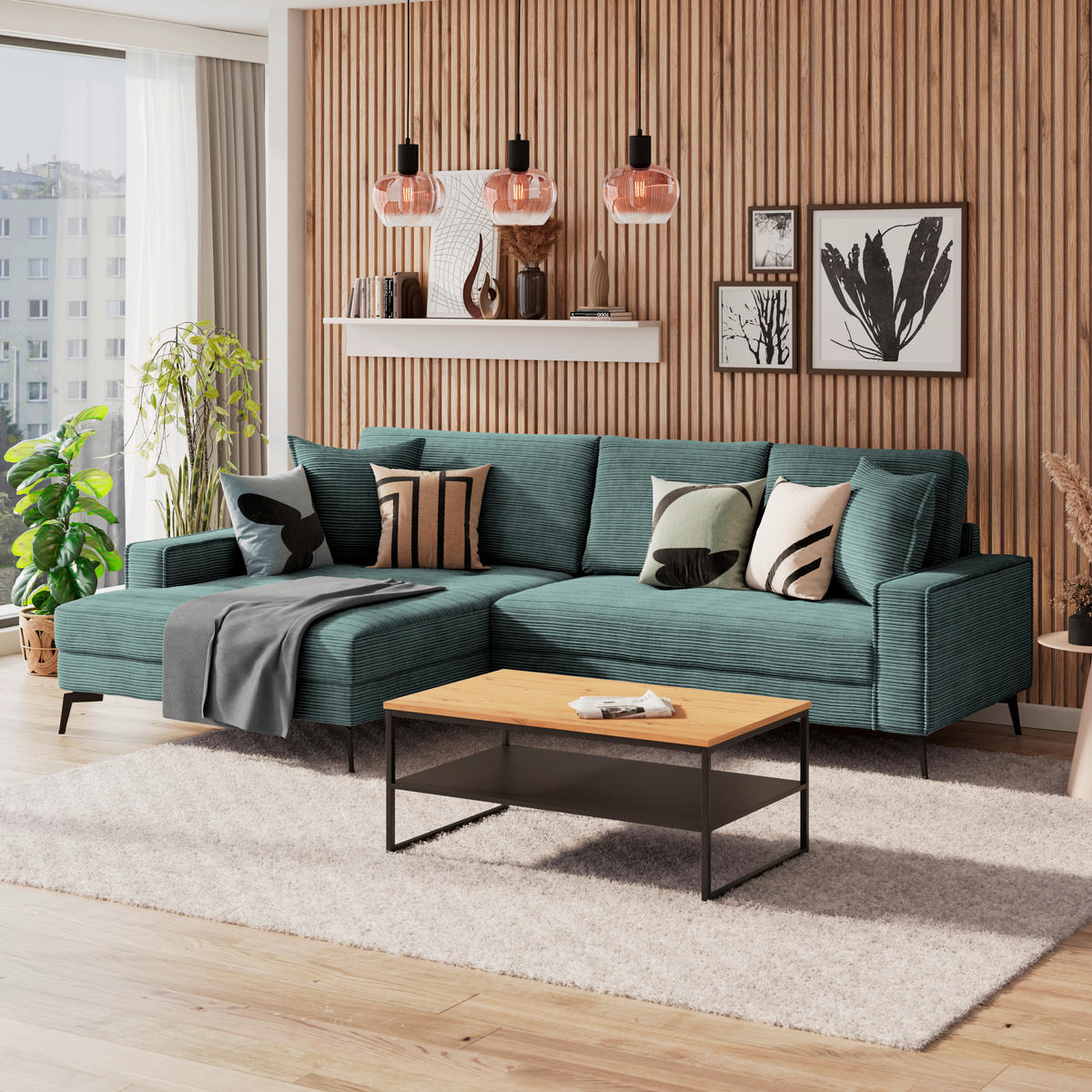 ECKSOFA ZERO Azurblau Cord Zierkissen, Rückenkissen  - Azurblau/Schwarz, Trend, Textil/Metall (173/286cm) - Livetastic