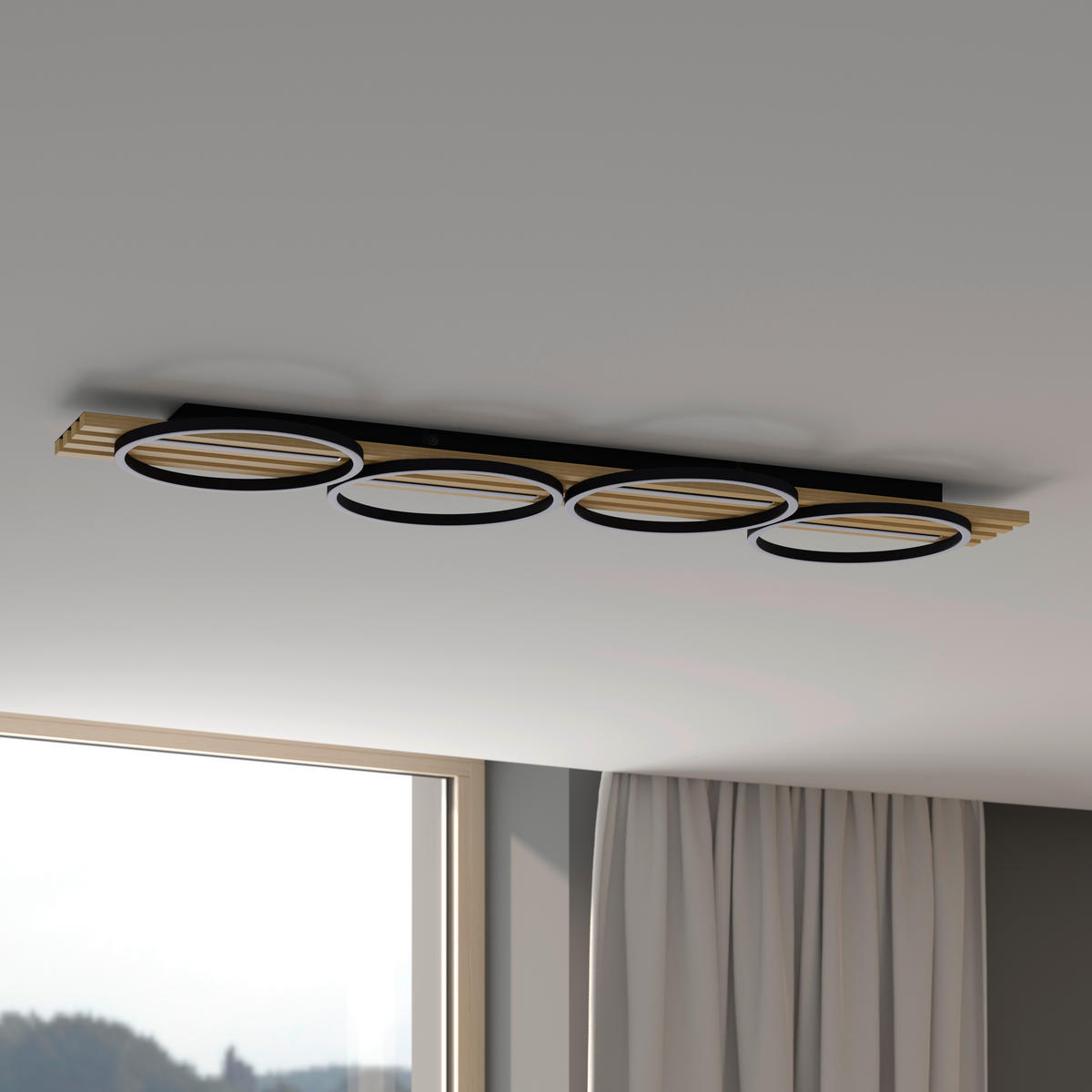 LED-DECKENLEUCHTE 125/38/6,8 cm   - Schwarz, Design, Holz/Kunststoff (125/38/6,8cm) - Novel