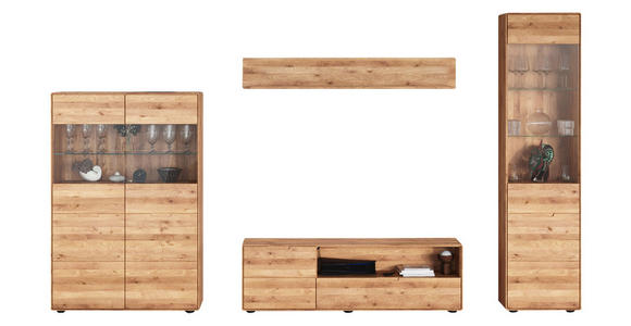 WOHNWAND 4-teilig  in Wildeiche  320/200/40 cm  - Wildeiche, KONVENTIONELL, Glas/Holz (320/200/40cm) - Linea Natura