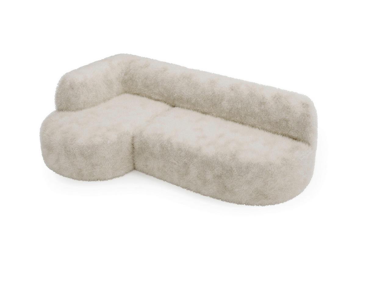 ECKSOFA Teddystoff Beige  - Beige/Schwarz, Design, Kunststoff/Textil (218/156cm) - Livetastic
