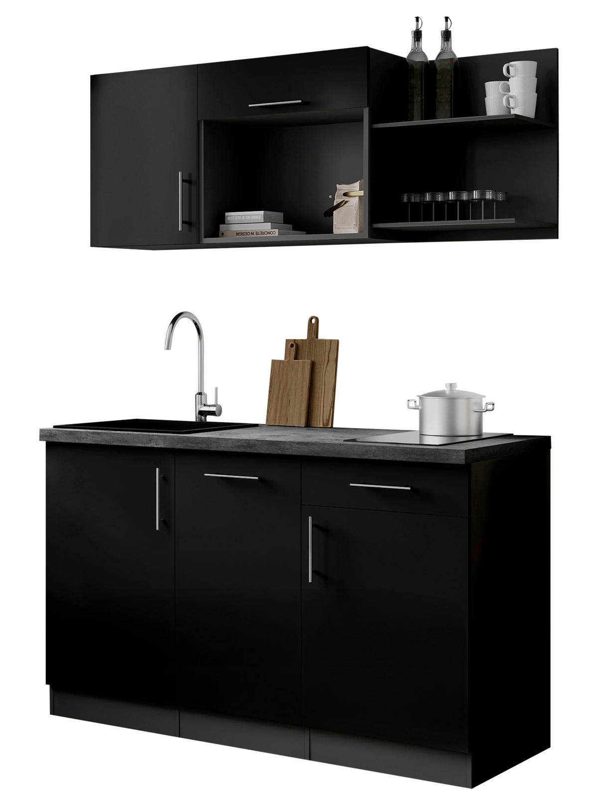 MINIKÖK 145 cm   i svart  - grå/svart, Trend, metall/trämaterial (145cm) - Respekta