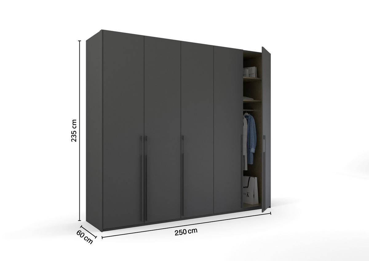 DREHTÜRENSCHRANK in Graphitfarben  - Graphitfarben, Trend, Holzwerkstoff/Metall (251/235/60cm) - Novel