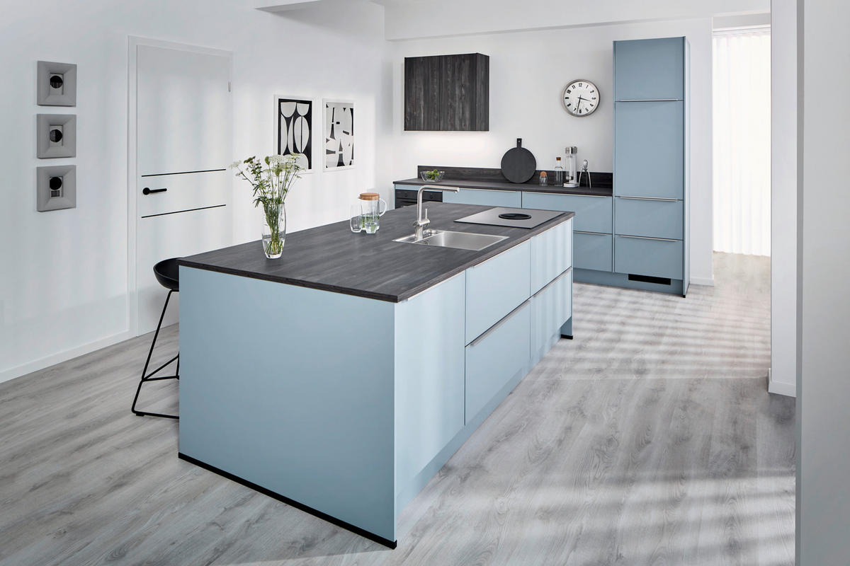 EINBAUKÜCHE   - Pastellblau, Design, Holzwerkstoff - Xora