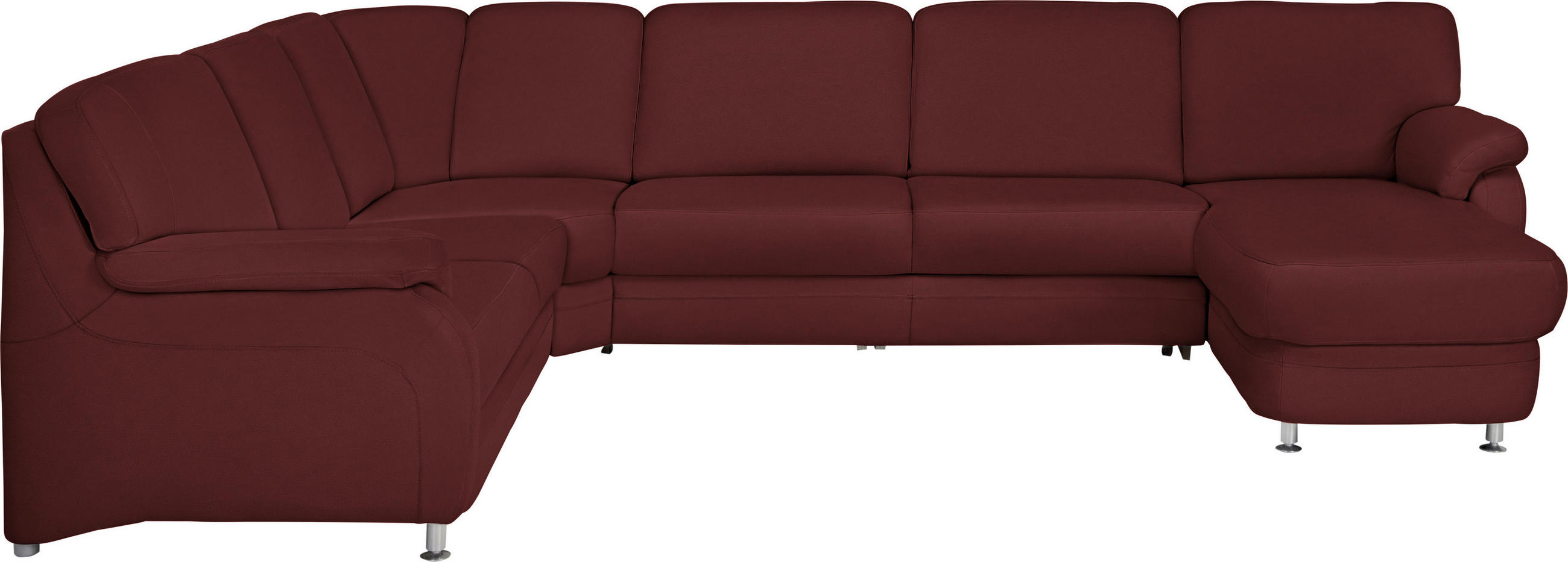 WOHNLANDSCHAFT in Echtleder Brombeere  - Brombeere/Alufarben, Konventionell, Leder/Metall (239/329/165cm) - Beldomo Premium