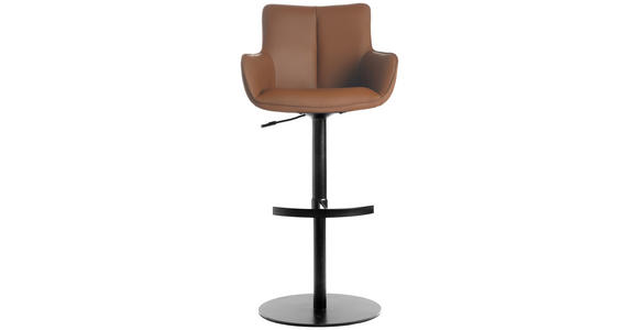 BARHOCKER Echtleder Schwarz, Cognac Eisen Lederauswahl, Sitzfläche 360° drehbar, automatische Rückholfunktion  - Cognac/Schwarz, Design, Leder/Metall (54/92-112/55cm) - Novel