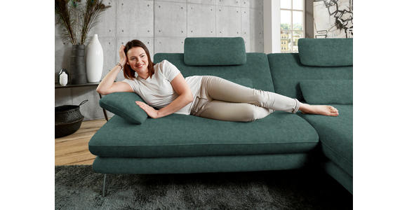 ECKSOFA in Velours Blau, Grün 284/184 cm - Blau/Schwarz, Design, Textil/Metall (284/184cm) - Dieter Knoll