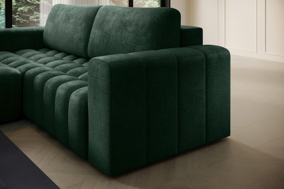 ECKSOFA BONETT in Samt Dunkelgrün  175/250 cm  - Dunkelgrün/Schwarz, Design, Kunststoff/Textil (175/250cm) - MID.YOU