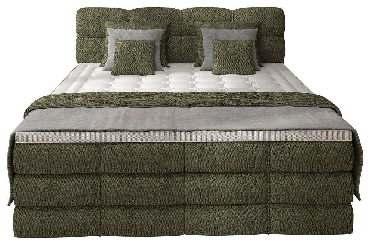 BOXSPRINGBETT 160/200 cm,  in Grün, gepolstertes Kopfteil, Bettkasten, Topper, Matratzen, H3 + H3 = fest  - Schwarz/Grün, Design, Kunststoff/Textil (160/200cm) - Chameo