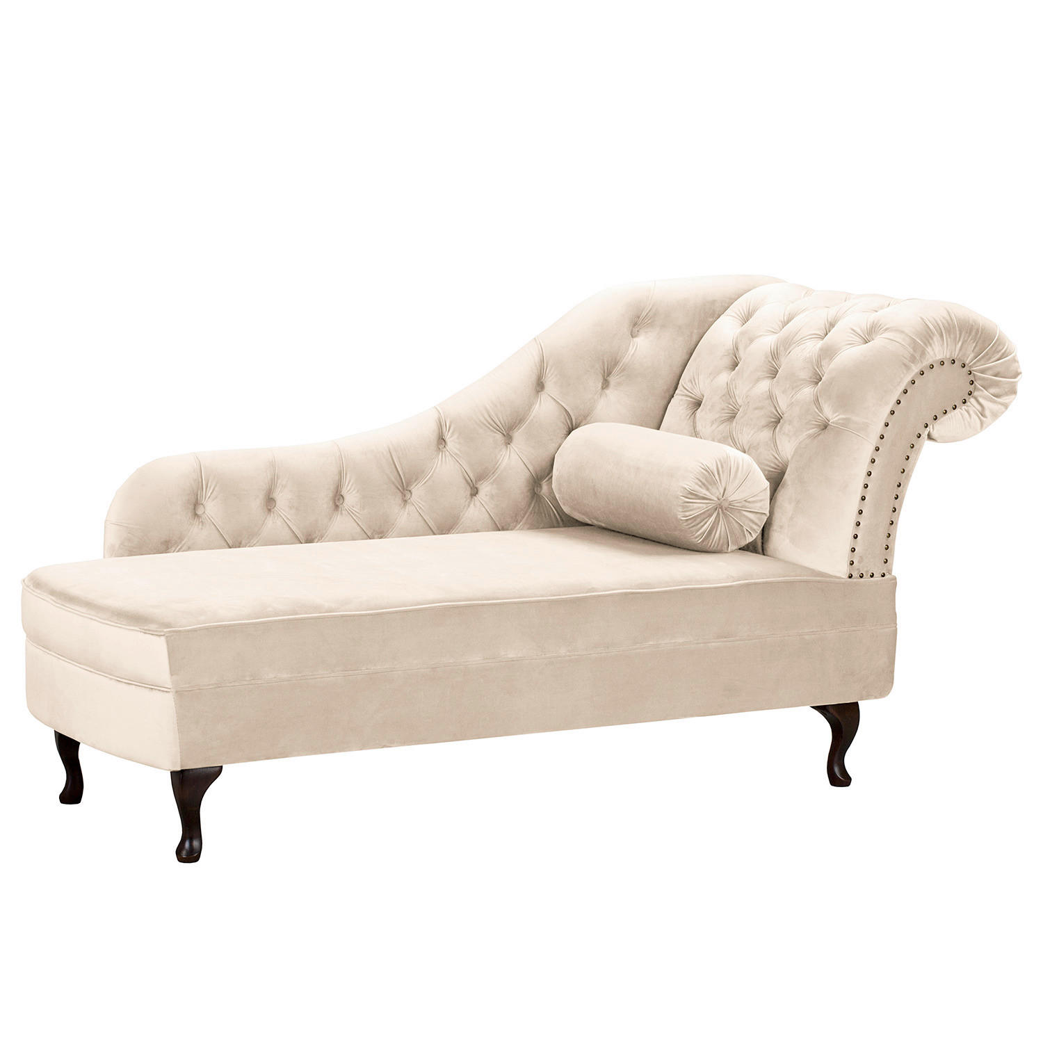 RÉCAMIERE Samt Creme  - Creme/Braun, Design, Holz/Textil (185/93/75cm) - Livetastic