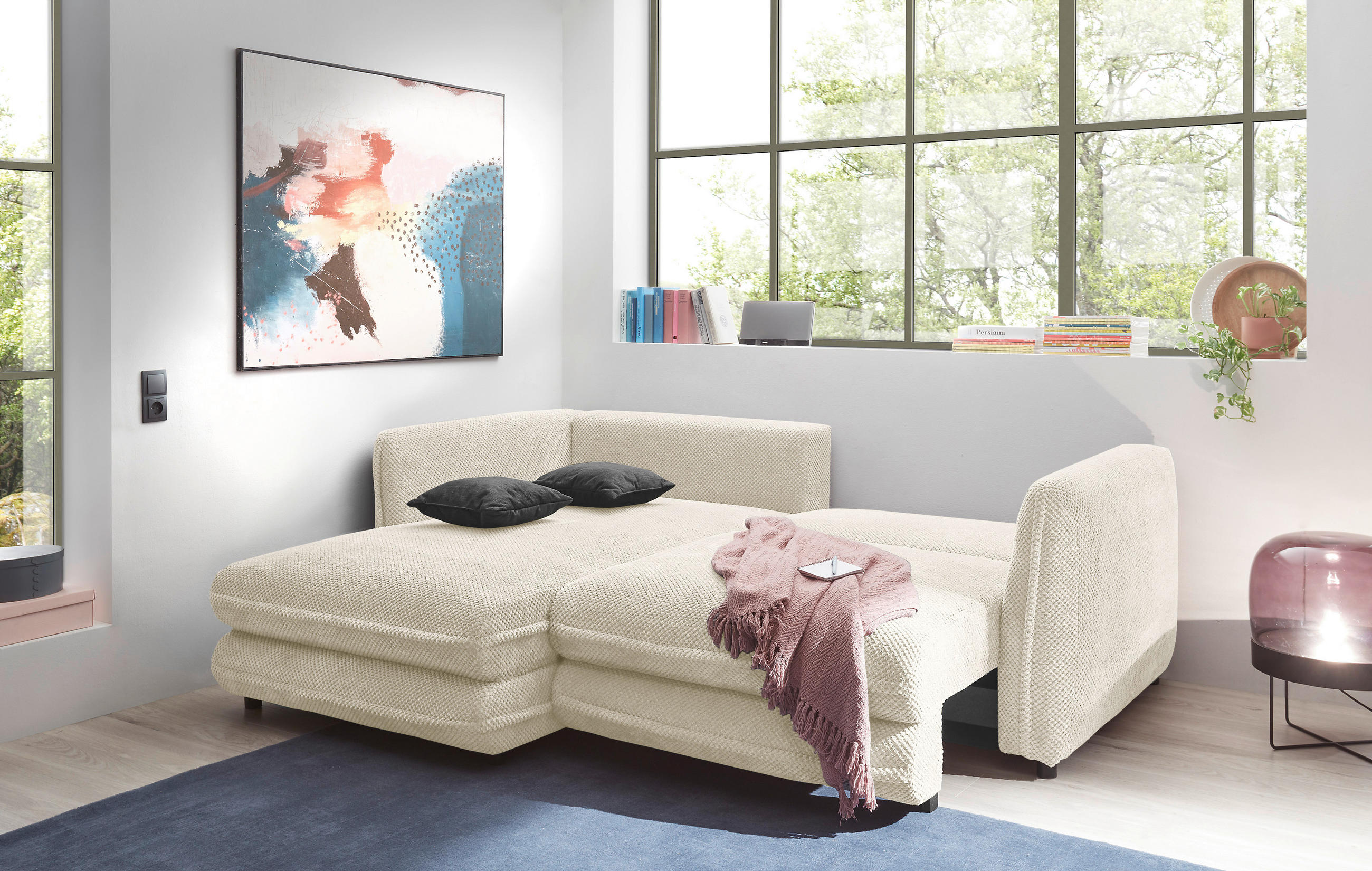 ECKSOFA Beige Mikrovelours  - Beige/Schwarz, KONVENTIONELL, Kunststoff/Textil (240/192cm) - MID.YOU