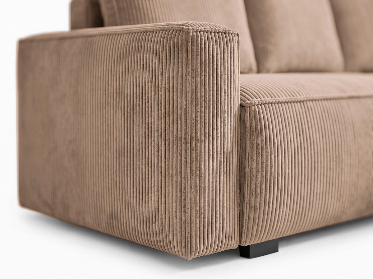 ECKSOFA Hellbraun Cord Rückenkissen, Bettkasten, Schlaffunktion, Rücken echt, Liegefläche im Originalstoff  - Hellbraun/Schwarz, MODERN, Kunststoff/Textil (232/140cm) - Xora