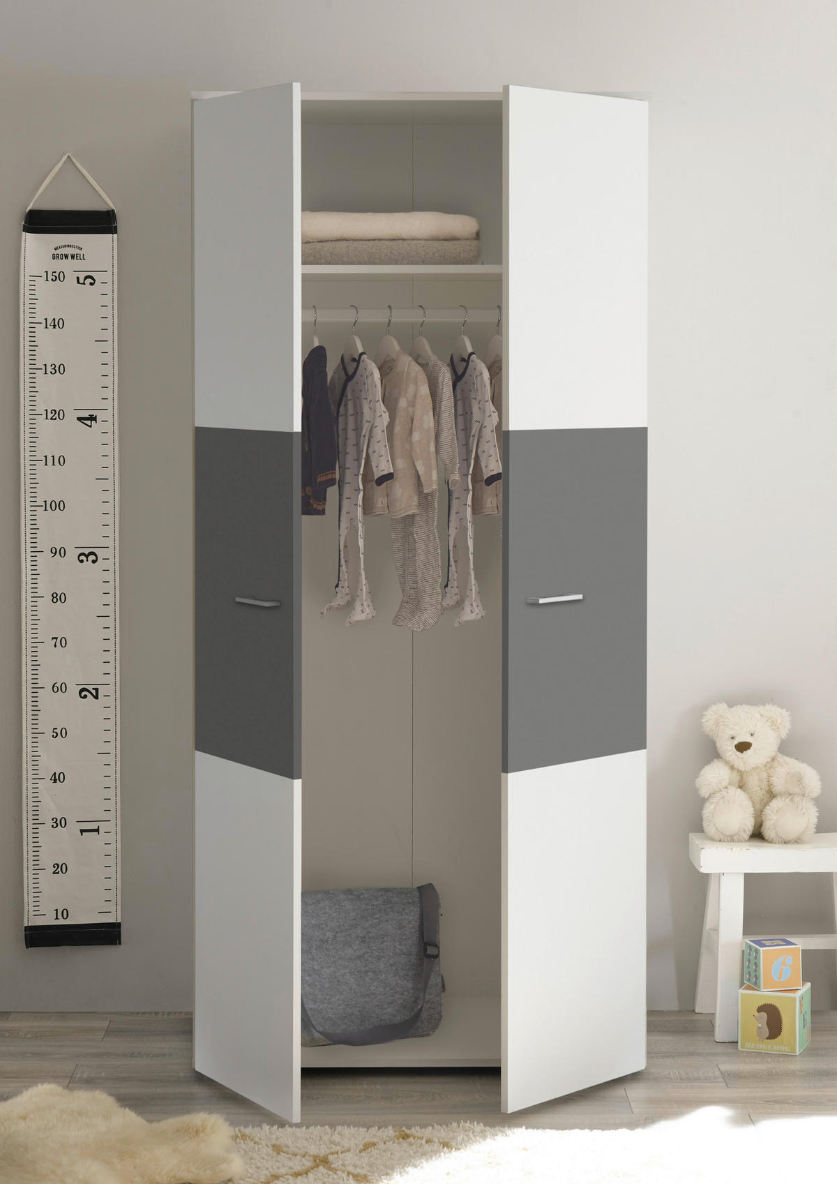 șIFONIER PENTRU COPII - alb/grafit, Modern, plastic/material pe bază de lemn (90/195/60cm) - Carryhome