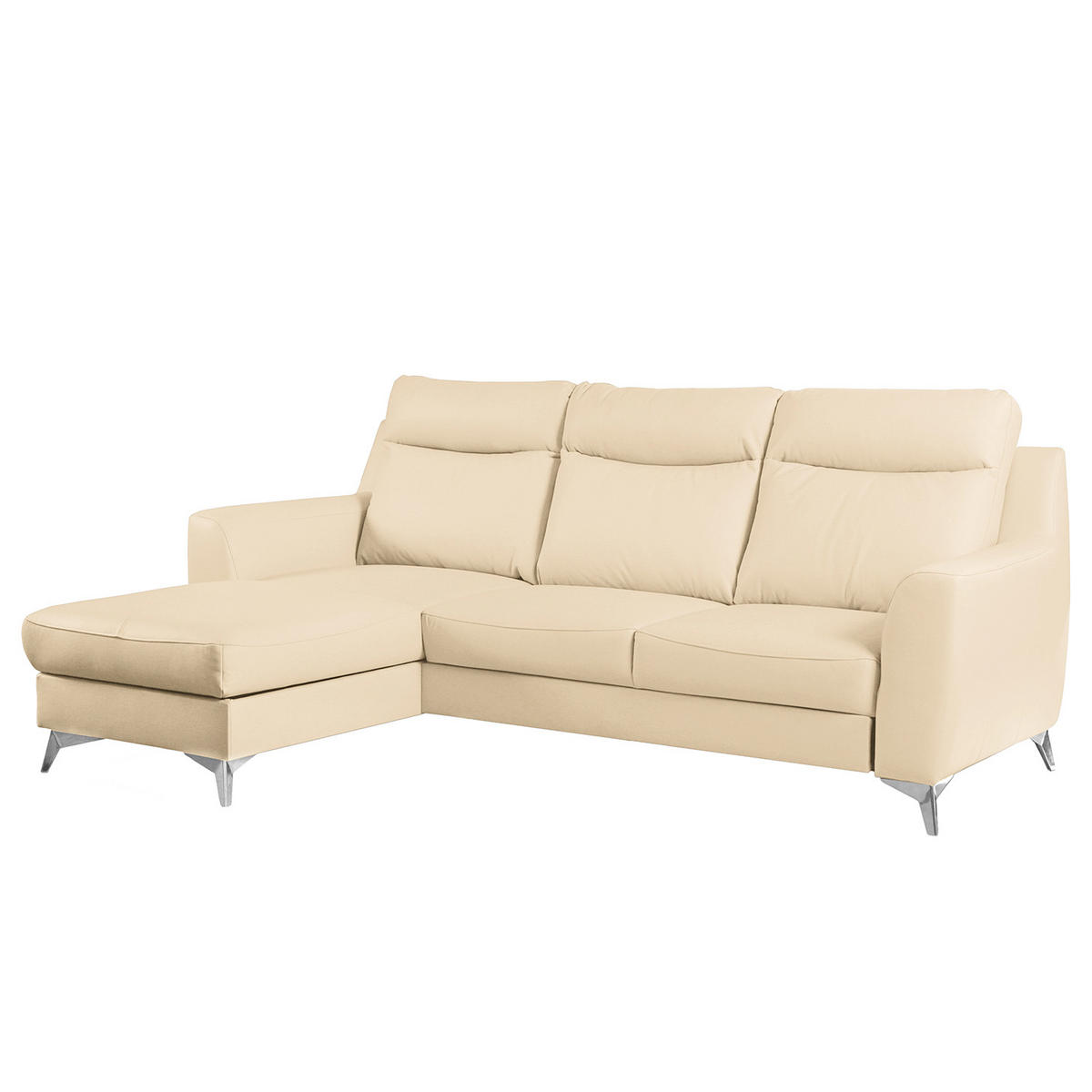 ECKSOFA Lederlook Echtleder Beige  - Chromfarben/Beige, Design, Leder/Textil (168/236cm) - Livetastic