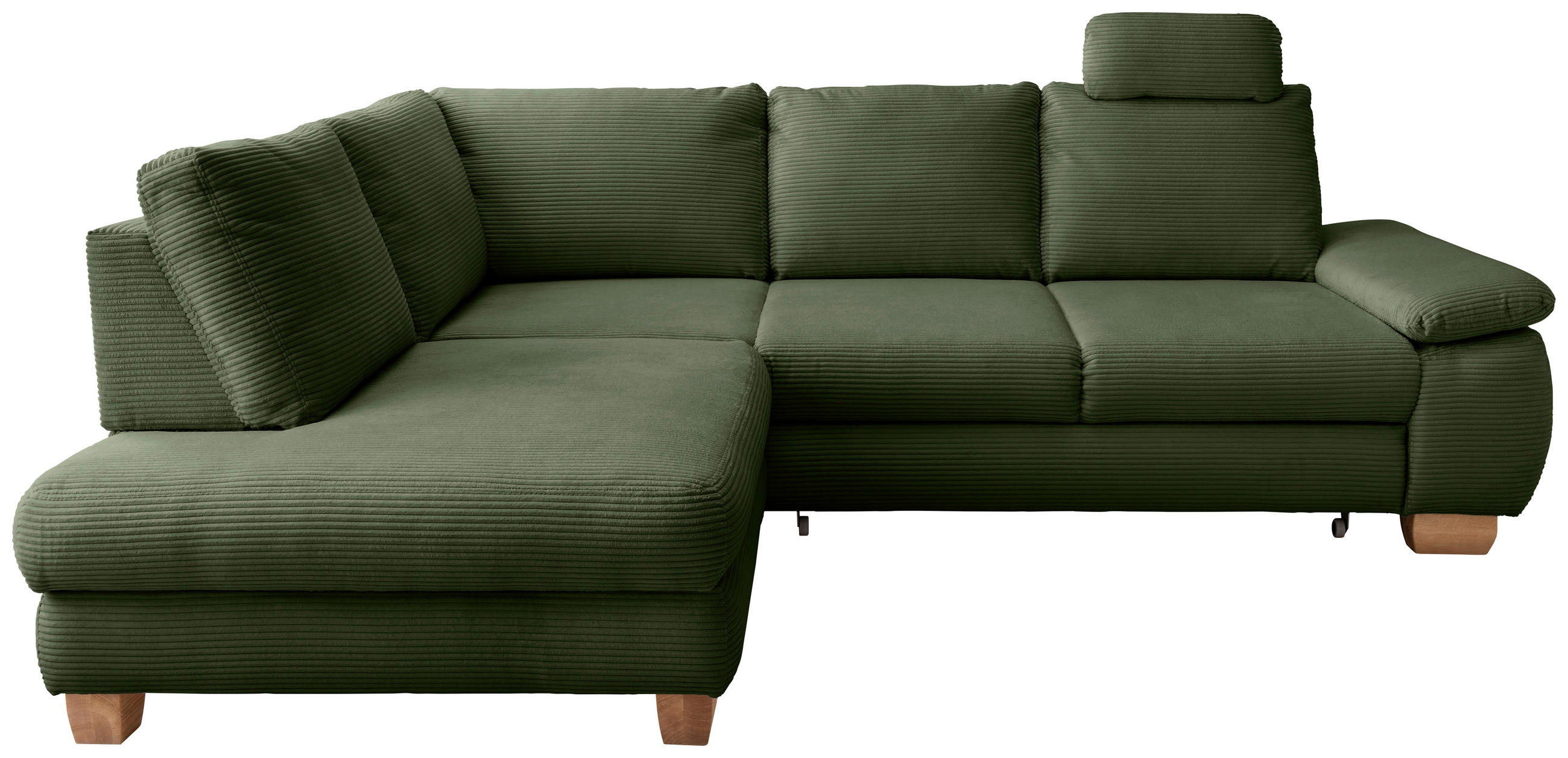 ECKSCHLAFSOFA Cord Dunkelgrün  - Wildeiche/Dunkelgrün, MODERN, Holz/Textil (206/261cm) - Livetastic
