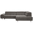 ECKSOFA Dunkelgrau Webstoff  - Dunkelgrau/Silberfarben, Design, Textil/Metall (295/201cm) - Hom`in