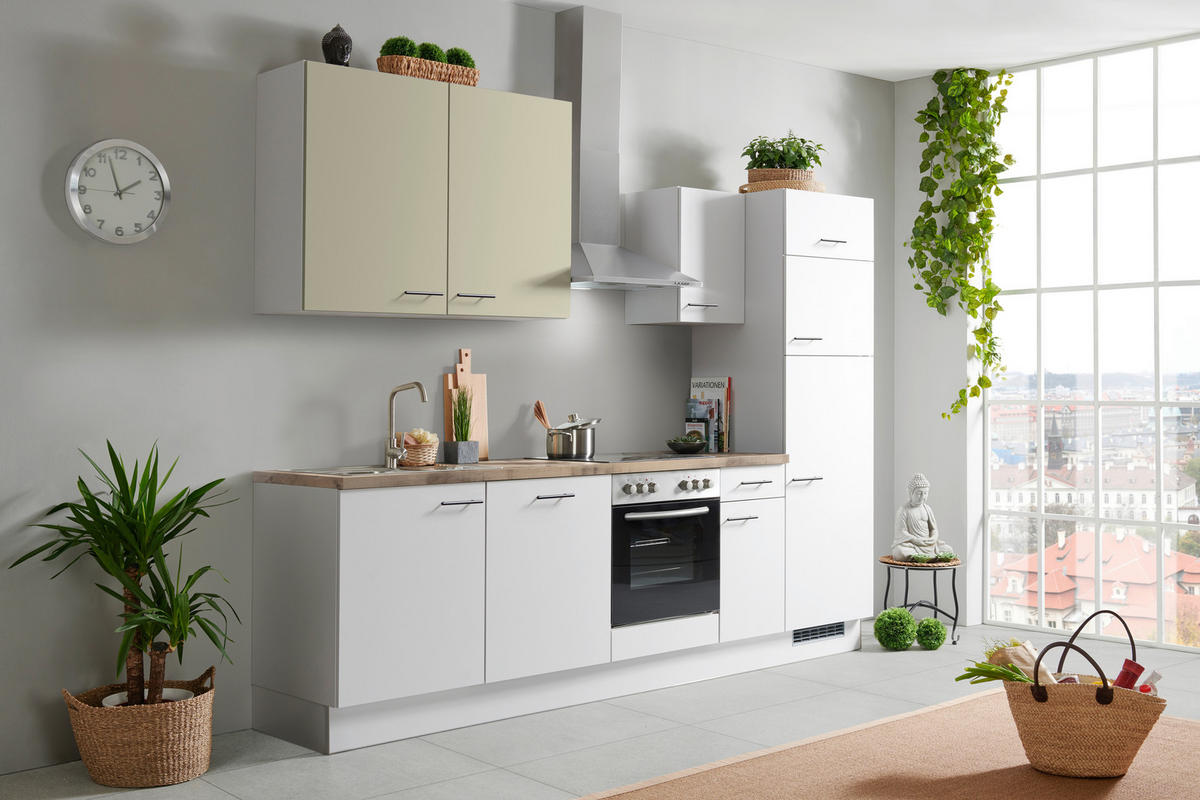 KÜCHENBLOCK 280 cm   Eichefarben, Hellgrau, Hellgrün  - Eichefarben/Hellgrau, Basics, Holzwerkstoff/Metall (280cm) - Impuls