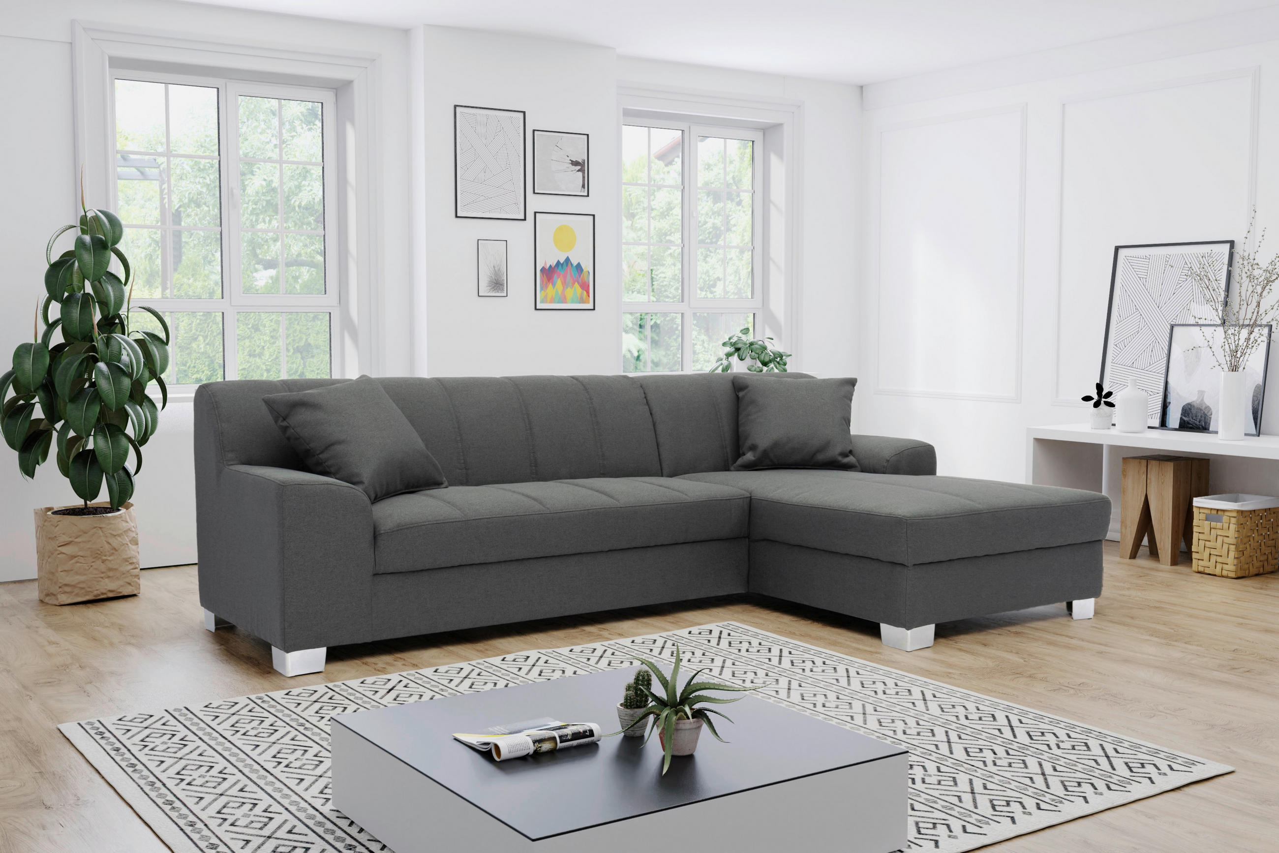 ECKSCHLAFSOFA  CAPRI Grau Struktur  - Chromfarben/Grau, KONVENTIONELL, Textil/Metall (239/152cm) - MID.YOU