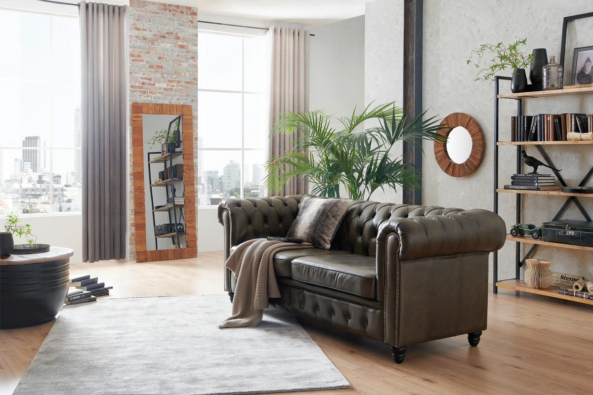 SEDAČKA CHESTERFIELD, koža, čierna, taupe - čierna/taupe, Lifestyle, koža (212/81/94cm) - Ambia Home