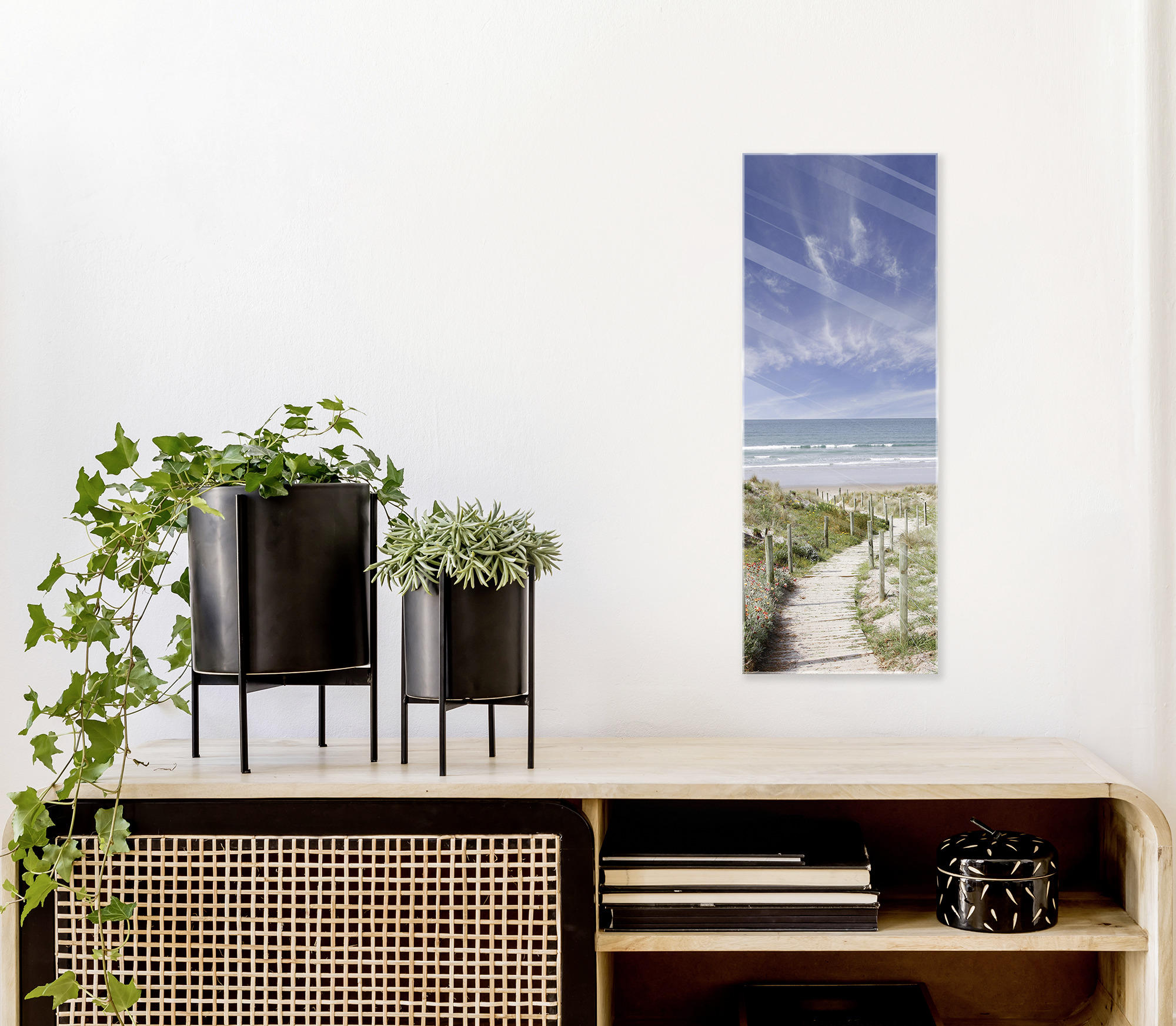 OBRAZ NA SKLE, pláž a moře, 30/80 cm  - bílá/modrá, Natur, sklo (30/80cm) - Euroart