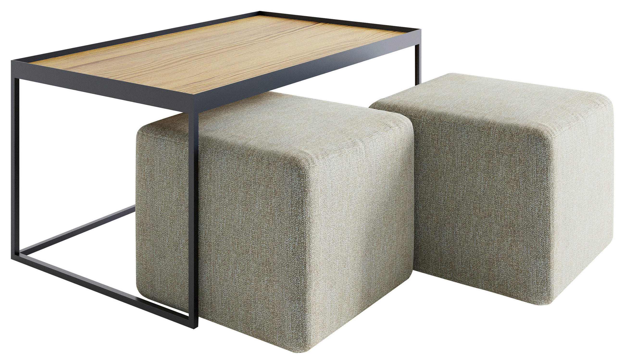 COUCHTISCHSET Eiche massiv rechteckig Eichefarben, Beige - Eichefarben/Beige, Design, Holz/Textil (100/60/39cm) - Novel