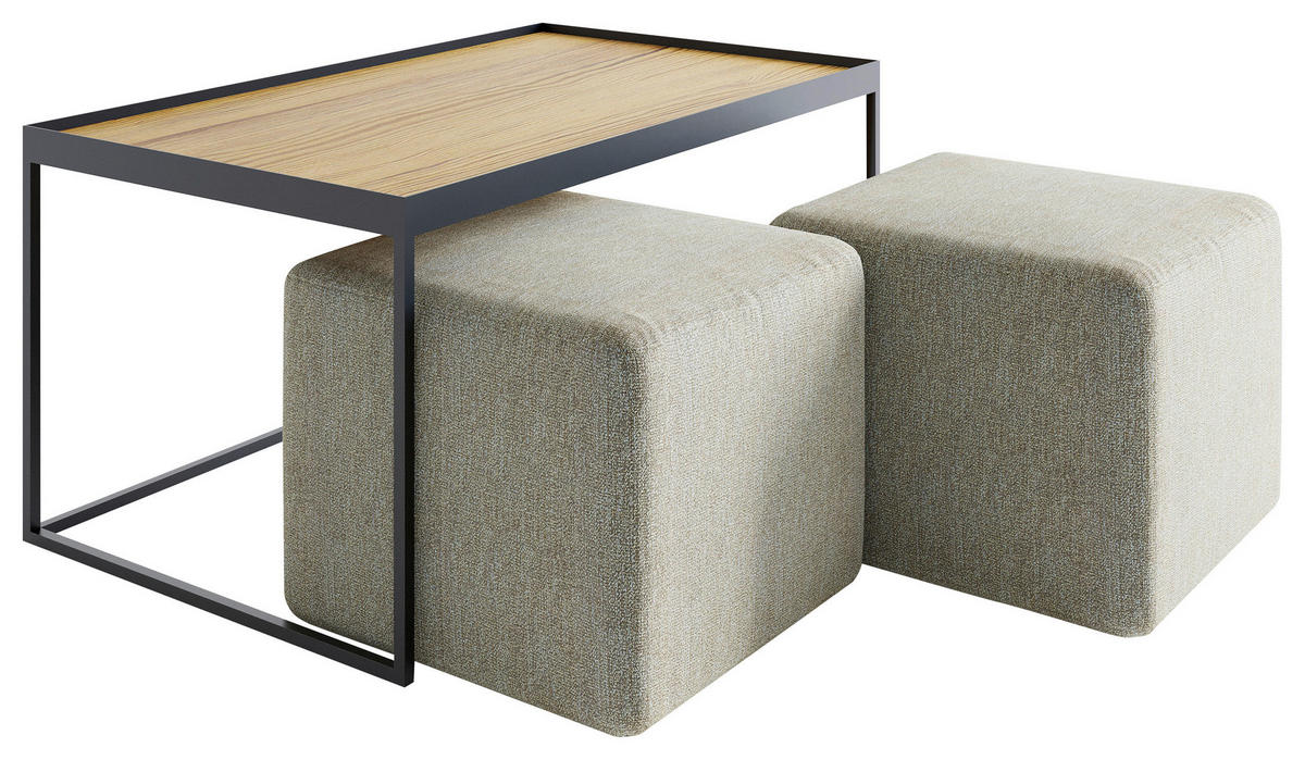 COUCHTISCHSET in Holz 100/60/39 cm  - Eichefarben/Beige, Design, Holz/Textil (100/60/39cm) - Novel